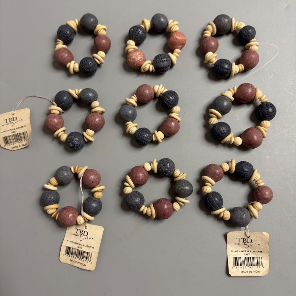 TBD Totally by Design Natural Elements Beaded Napkin Rings Grey Lot of 9 NWT
